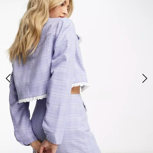 Western check jacket and mini skirt set with lace trim detail - Picture 2 of 11